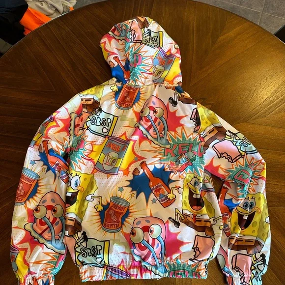 Members Only x Nickelodeon Kids Spongebob White Windbreaker Jacket - Picture 4 of 4